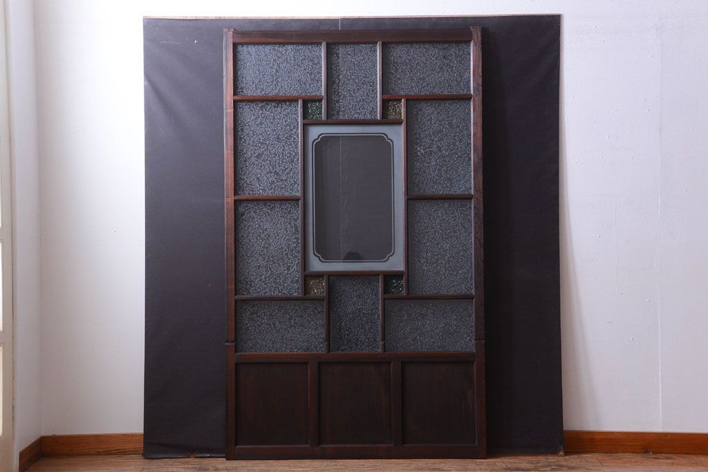 大正ロマン　当時物色ガラス入り!幾何学模様のアンティーク引き戸