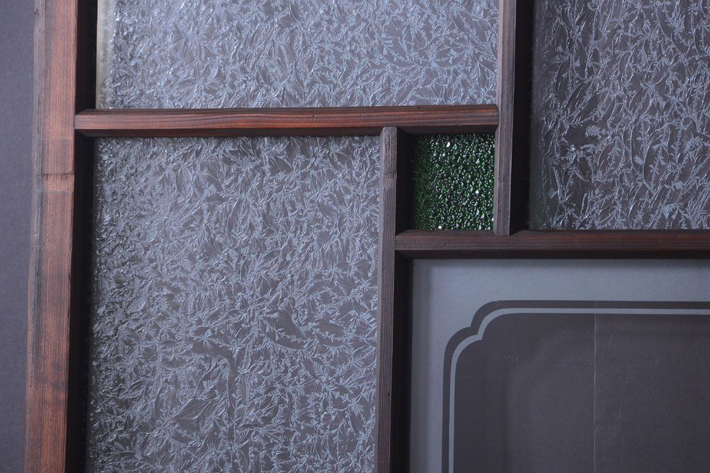 大正ロマン　当時物色ガラス入り!幾何学模様のアンティーク引き戸