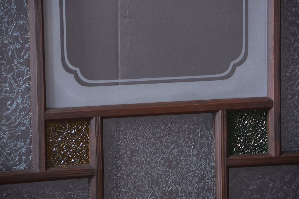 大正ロマン　当時物色ガラス入り!幾何学模様のアンティーク引き戸