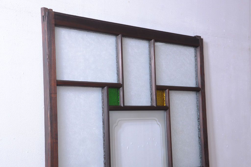 大正ロマン　当時物色ガラス入り!幾何学模様のアンティーク引き戸