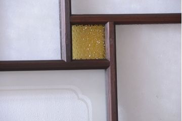 大正ロマン　当時物色ガラス入り!幾何学模様のアンティーク引き戸