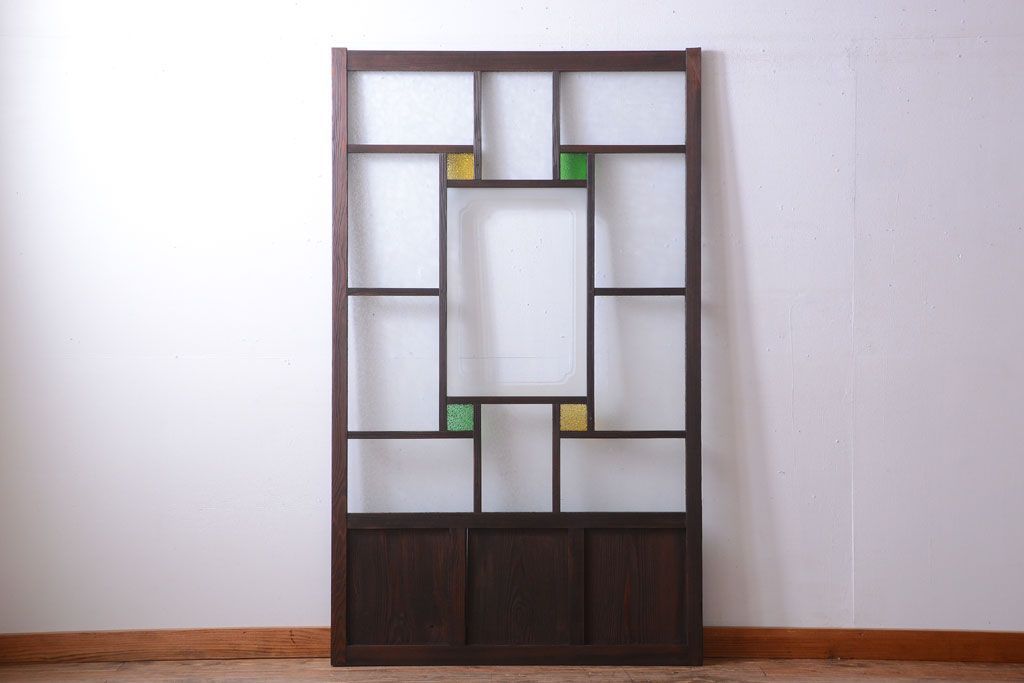 大正ロマン　当時物色ガラス入り!幾何学模様のアンティーク引き戸