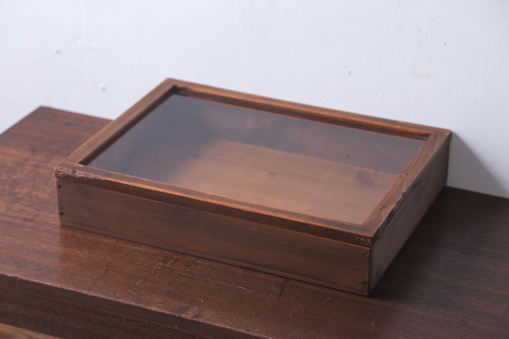 アンティーク雑貨　アンティーク　古い木の小さなコレクションボックス(ガラスケース)(2)