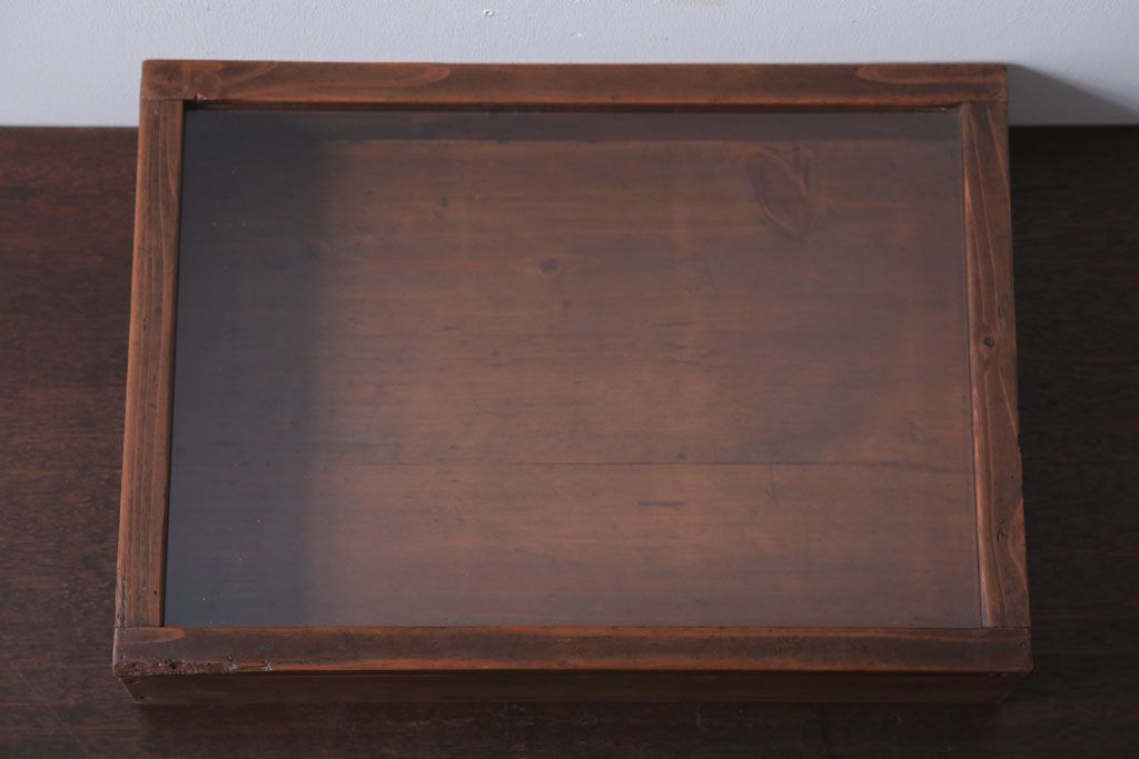 アンティーク雑貨　アンティーク　古い木の小さなコレクションボックス(ガラスケース)(2)