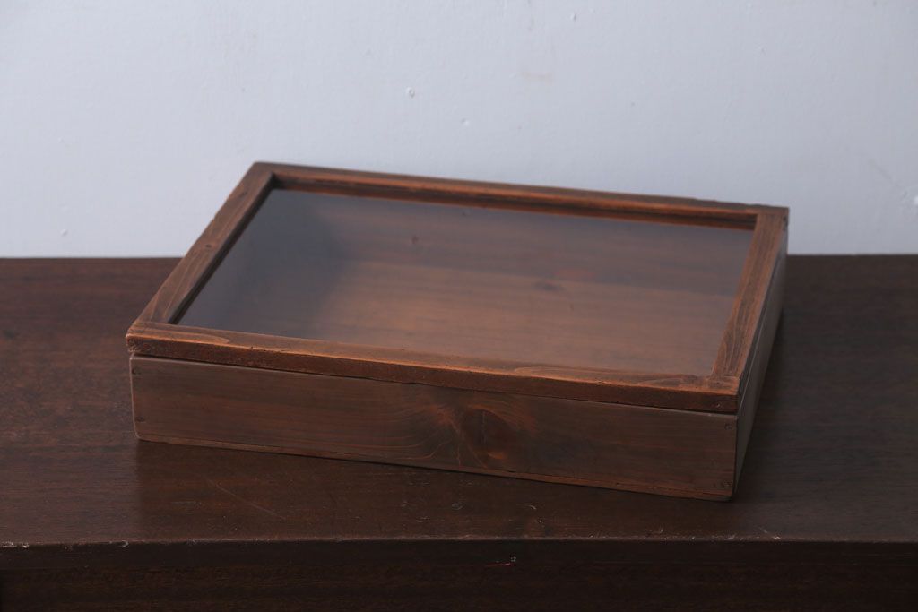 アンティーク雑貨　アンティーク　古い木の小さなコレクションボックス(ガラスケース)(2)