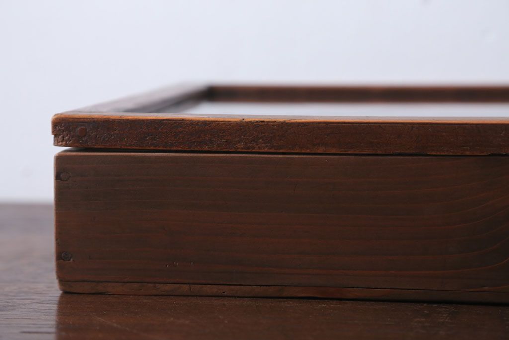 アンティーク雑貨　アンティーク　古い木の小さなコレクションボックス(ガラスケース)(2)