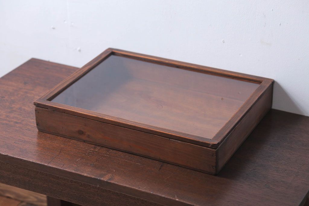 アンティーク雑貨　アンティーク　古い木の小さなガラスケース収納箱(1)