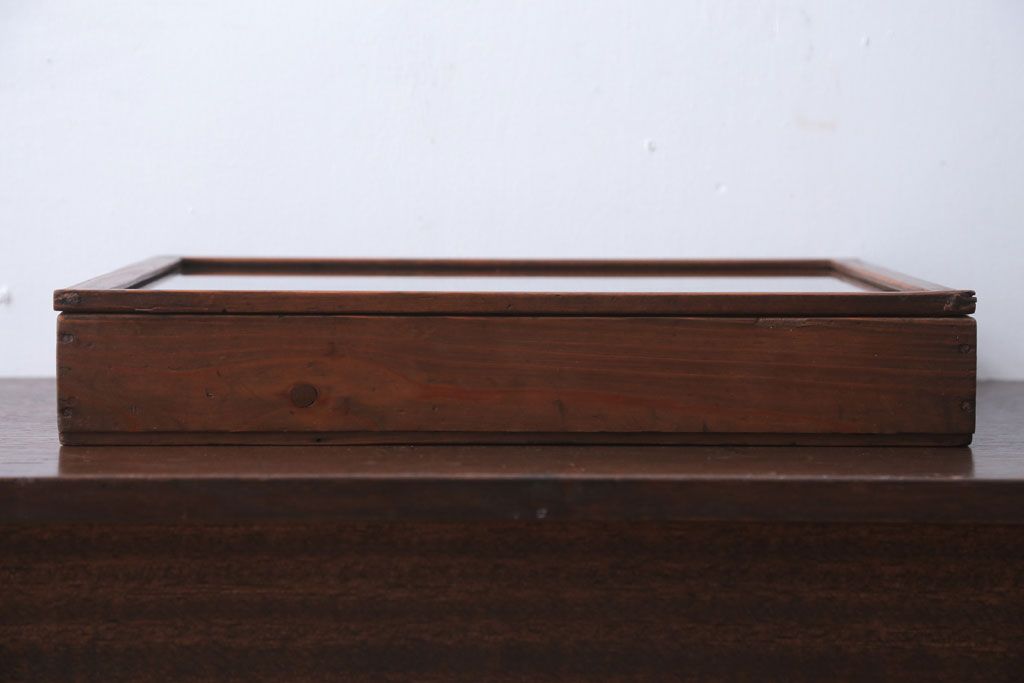 アンティーク雑貨　アンティーク　古い木の小さなガラスケース収納箱(1)