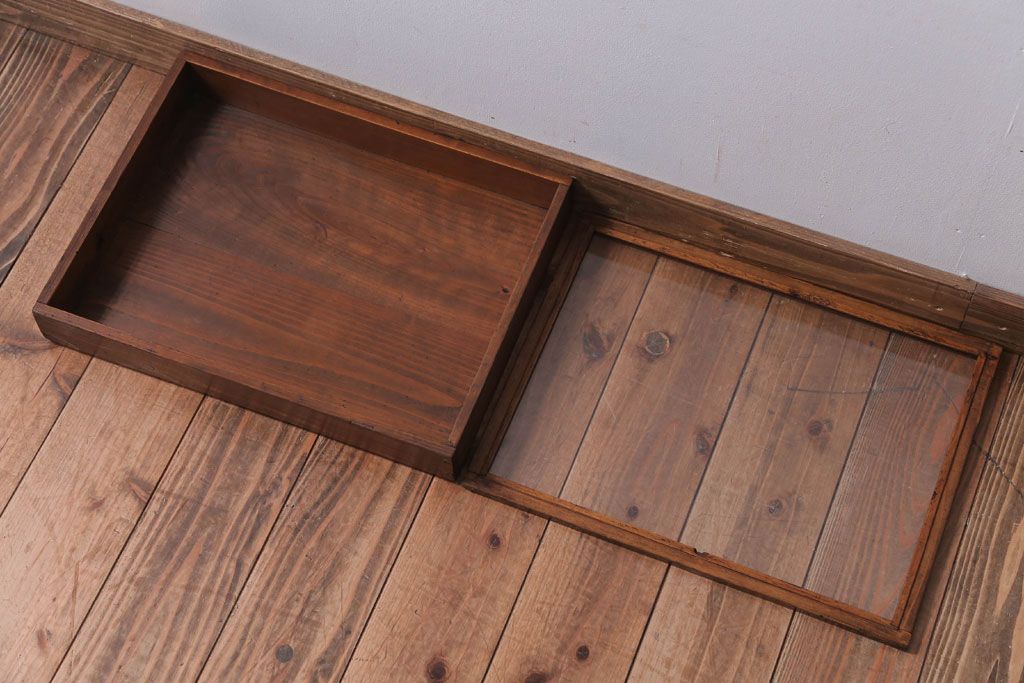 アンティーク雑貨　アンティーク　古い木の小さなガラスケース収納箱(1)