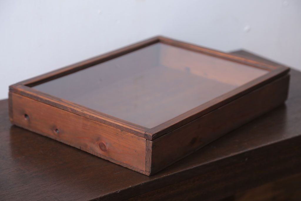 アンティーク雑貨　アンティーク　古い木の小さなガラスケース収納箱(1)