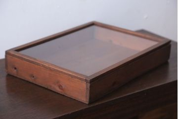 アンティーク雑貨　アンティーク　古い木の小さなガラスケース収納箱(1)