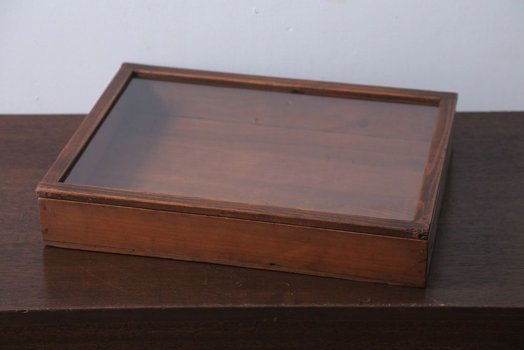 アンティーク雑貨　アンティーク　古い木の小さなガラスケース収納箱(1)