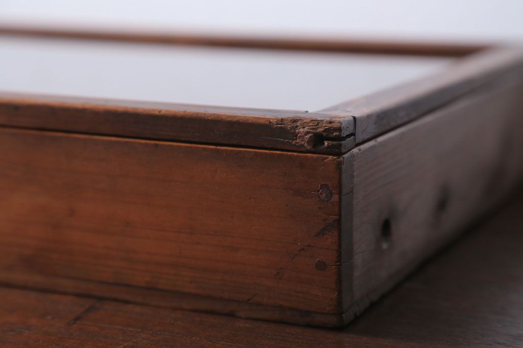 アンティーク雑貨　アンティーク　古い木の小さなガラスケース収納箱(1)