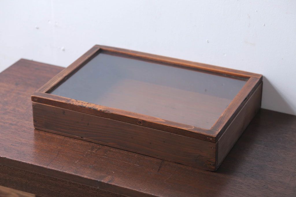アンティーク雑貨　アンティーク　古い木の小さなガラスケース収納箱(2)
