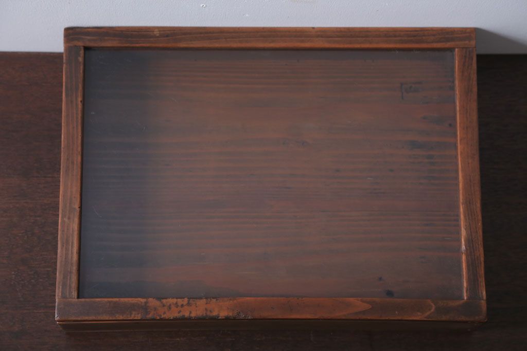 アンティーク雑貨　アンティーク　古い木の小さなガラスケース収納箱(2)