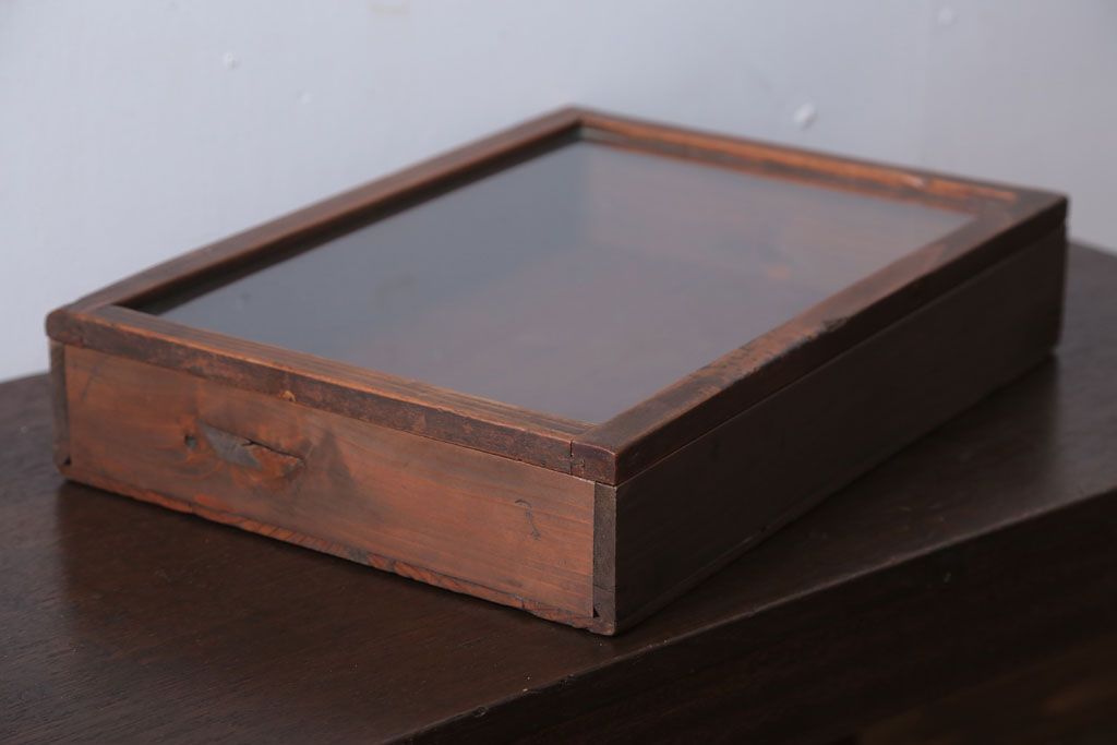 アンティーク雑貨　アンティーク　古い木の小さなガラスケース収納箱(2)
