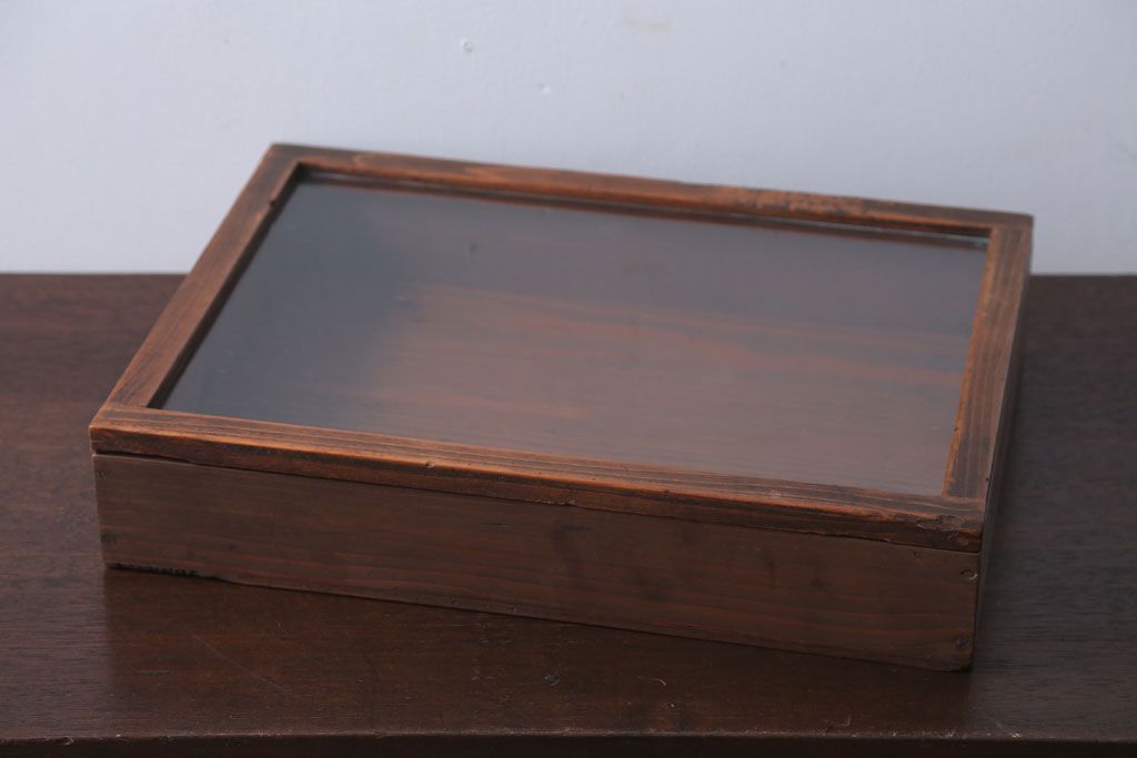 アンティーク雑貨　アンティーク　古い木の小さなガラスケース収納箱(2)