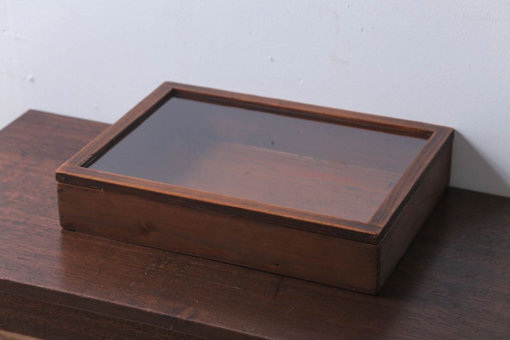アンティーク雑貨　アンティーク　古い木の小さなガラスケース収納箱(3)