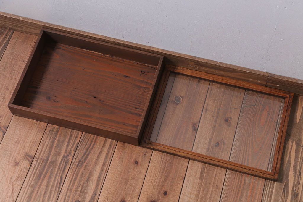 アンティーク雑貨　アンティーク　古い木の小さなガラスケース収納箱(3)