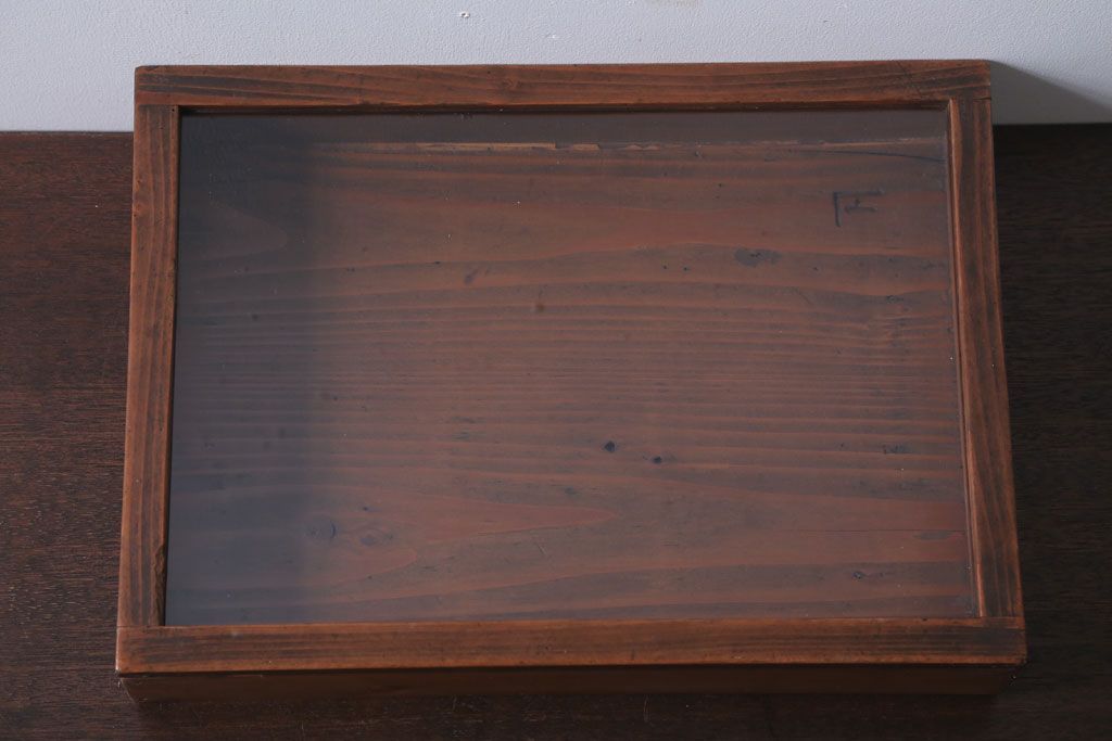 アンティーク雑貨　アンティーク　古い木の小さなガラスケース収納箱(3)