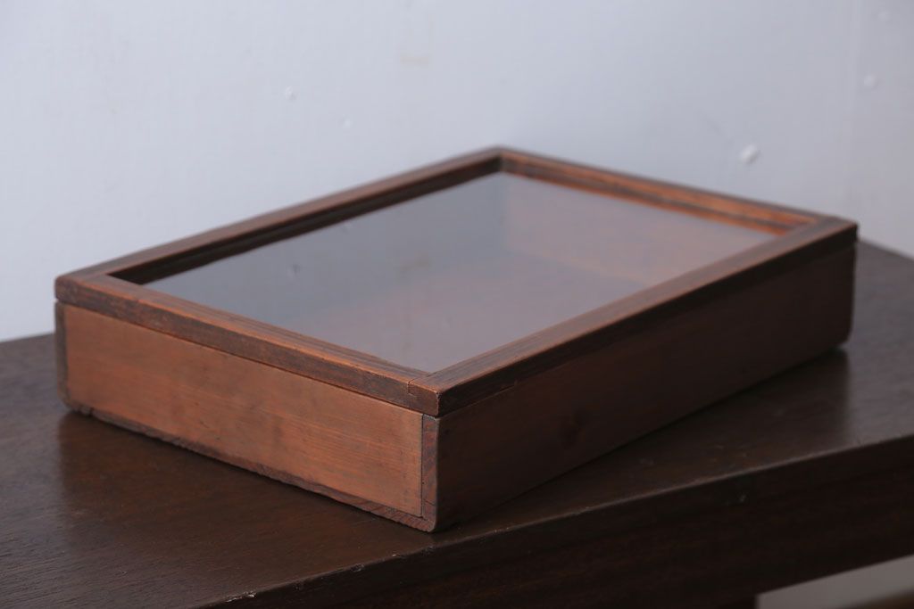 アンティーク雑貨　アンティーク　古い木の小さなガラスケース収納箱(3)