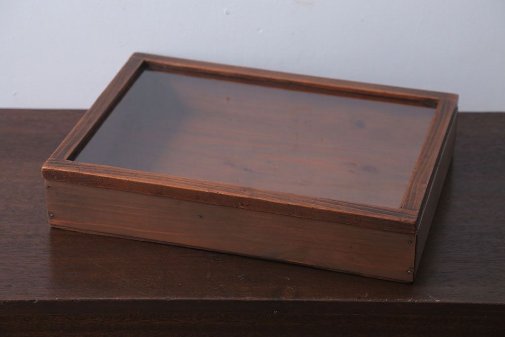 アンティーク雑貨　アンティーク　古い木の小さなガラスケース収納箱(3)