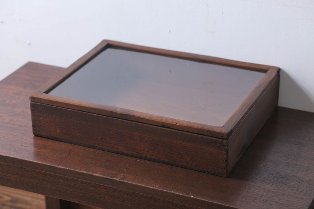 アンティーク雑貨　アンティーク　古い木の小さなガラスケース収納ボックス(1)