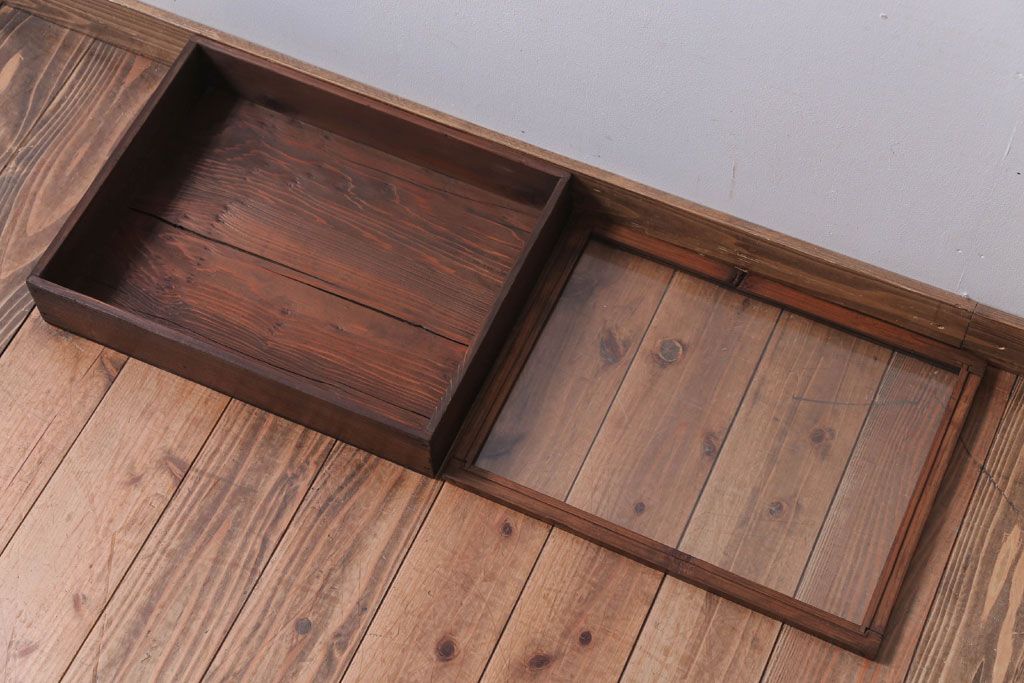 アンティーク雑貨　アンティーク　古い木の小さなガラスケース収納ボックス(1)