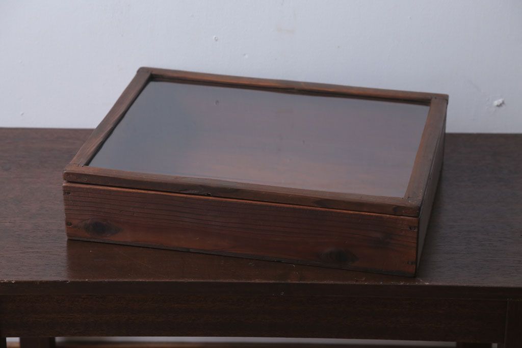 アンティーク雑貨　アンティーク　古い木の小さなガラスケース収納ボックス(1)