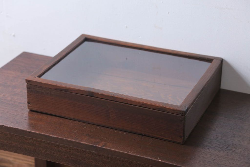アンティーク雑貨　アンティーク　古い木の小さなガラスケース収納ボックス(2)