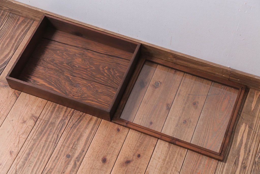 アンティーク雑貨　アンティーク　古い木の小さなガラスケース収納ボックス(2)