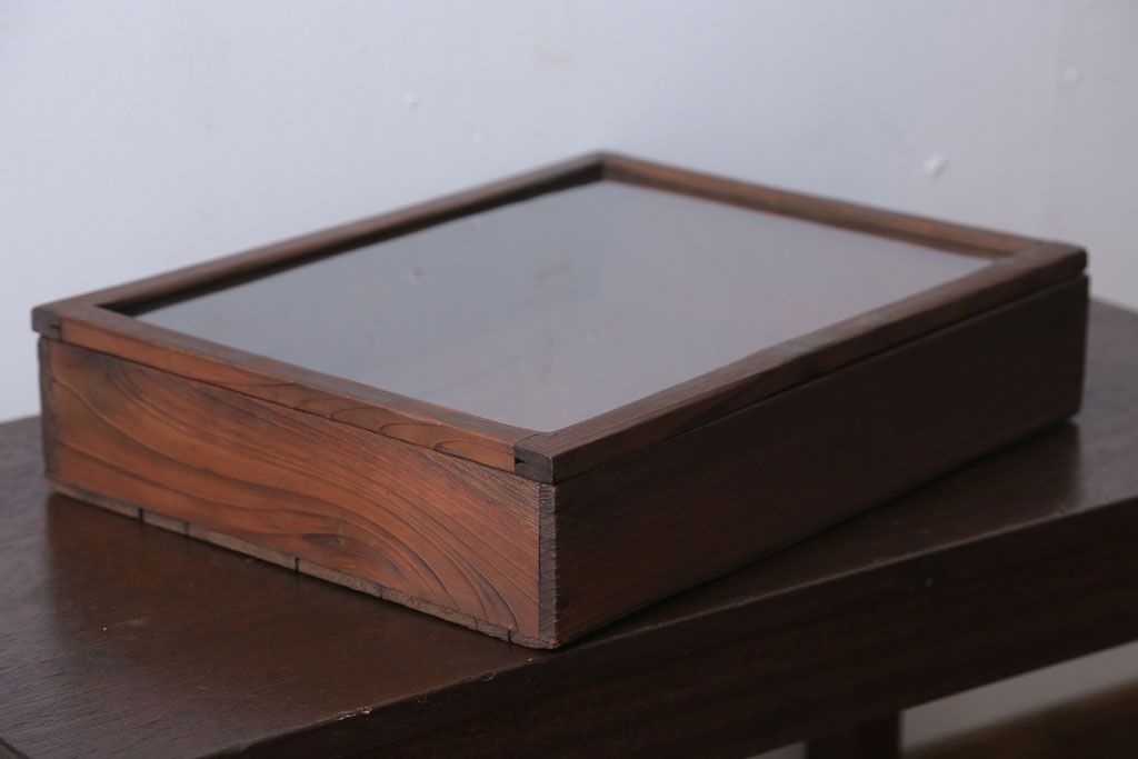 アンティーク雑貨　アンティーク　古い木の小さなガラスケース収納ボックス(2)