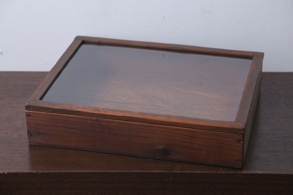 アンティーク雑貨　アンティーク　古い木の小さなガラスケース収納ボックス(2)