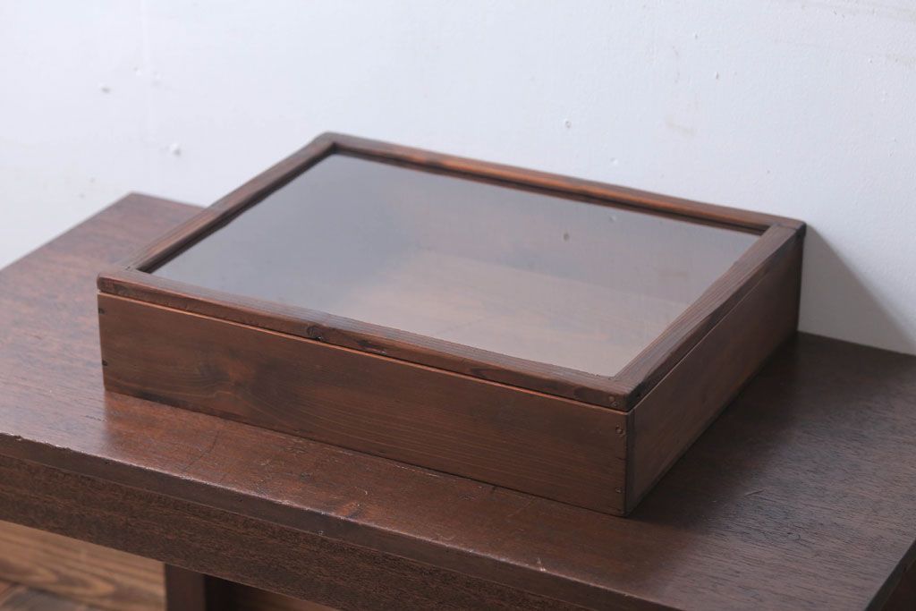 アンティーク雑貨　アンティーク　古い木の小さなガラスケース収納ボックス(3)