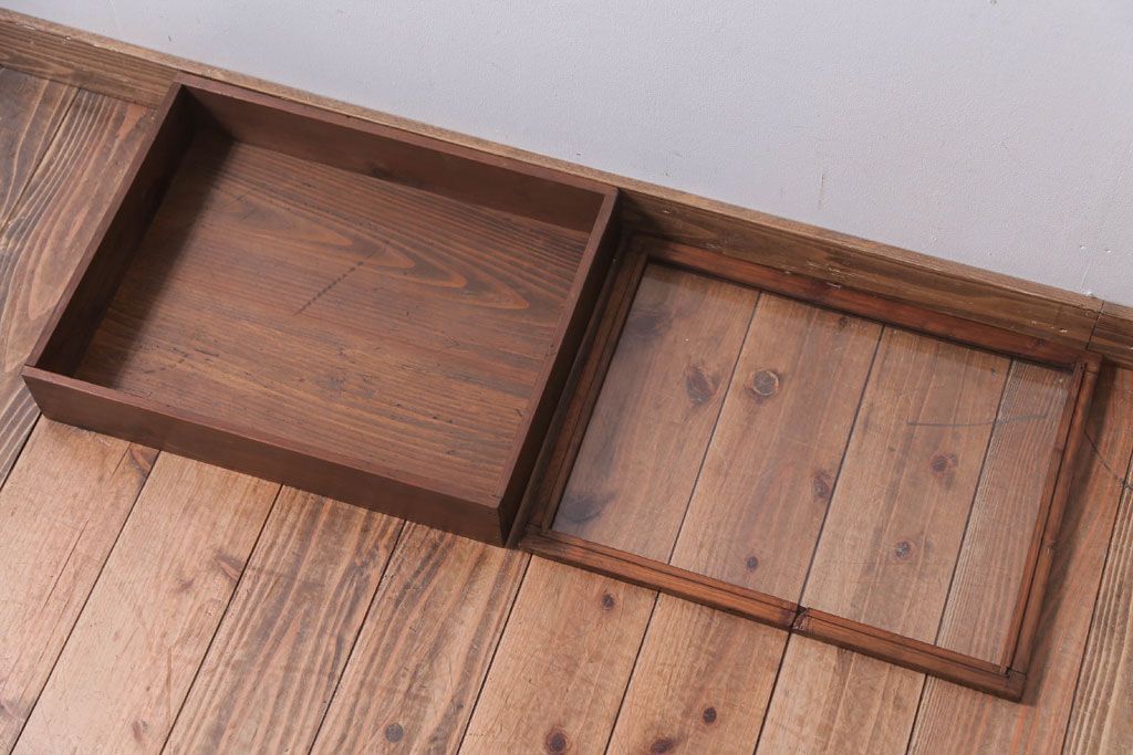 アンティーク雑貨　アンティーク　古い木の小さなガラスケース収納ボックス(3)