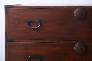 アンティーク家具　古民具・骨董　前面欅材!上品な二段重ねアンティーク衣装箪笥