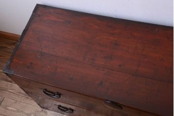 アンティーク家具　古民具・骨董　前面欅材!上品な二段重ねアンティーク衣装箪笥
