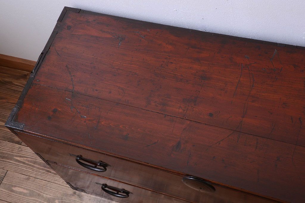 アンティーク家具　古民具・骨董　前面欅材!上品な二段重ねアンティーク衣装箪笥