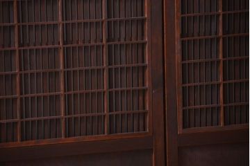 古民具・骨董　特大裏障子付き!高級アンティーク格子戸2枚セット