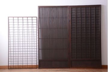 古民具・骨董　特大裏障子付き!高級アンティーク格子戸2枚セット
