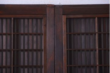古民具・骨董　特大裏障子付き!高級アンティーク格子戸2枚セット
