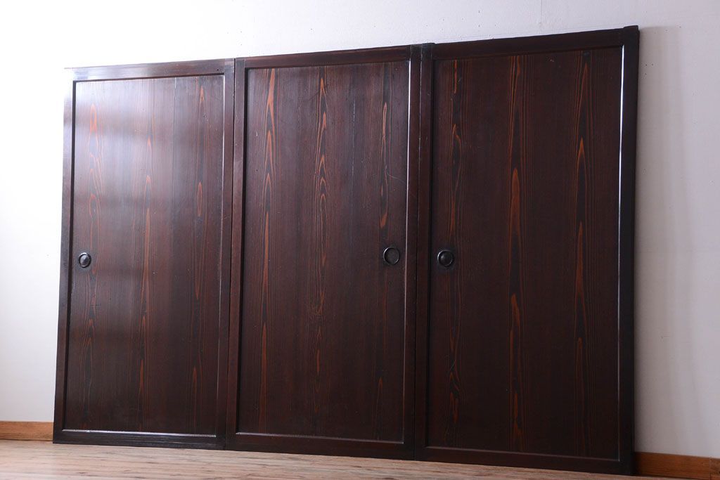 古民具・骨董　古い木の美しいアンティーク板戸3枚セット(2)