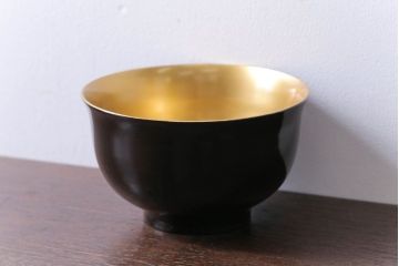 アンティーク　大正〜昭和初期!笹に蛤の図　木製蒔絵盃洗