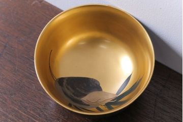 アンティーク　大正〜昭和初期!笹に蛤の図　木製蒔絵盃洗