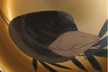 アンティーク　大正〜昭和初期!笹に蛤の図　木製蒔絵盃洗
