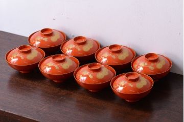 アンティーク　大正〜昭和初期!古い蒔絵の木製椀8客(漆器)