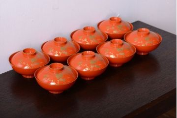 アンティーク　大正〜昭和初期!古い蒔絵の木製椀8客(漆器)