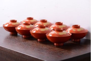 アンティーク　大正〜昭和初期!古い蒔絵の木製椀8客(漆器)