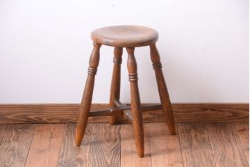 アンティーク家具　アンティーク　古い木のおしゃれでシャビーな丸スツール(1)