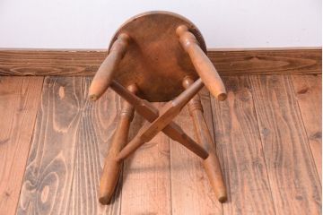アンティーク家具　アンティーク　古い木のおしゃれでシャビーな丸スツール(1)